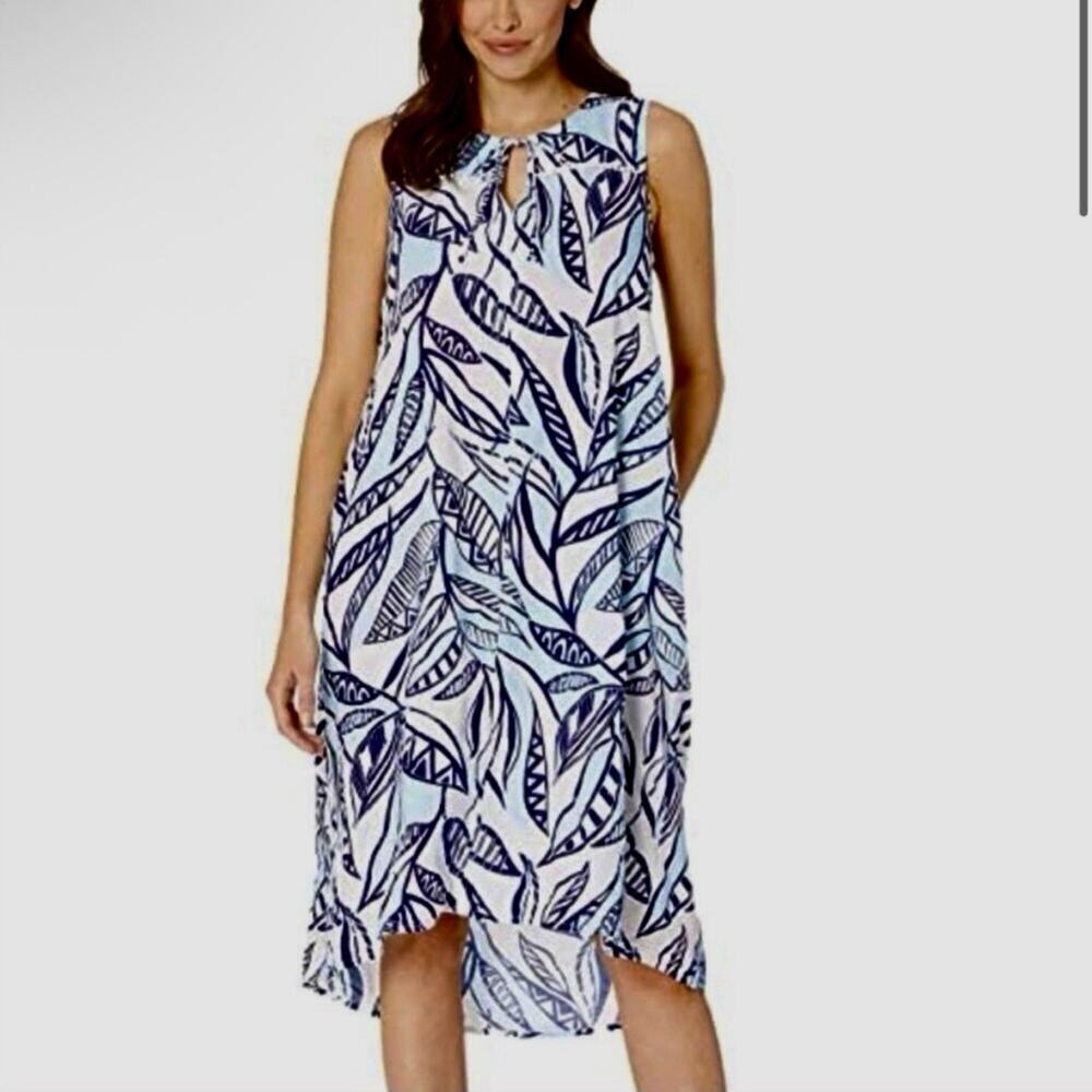 Fresh Produce ADA Palm Leave Print Dress Sleeveless Sz XS Hi Low Hem - Picture 11 of 11